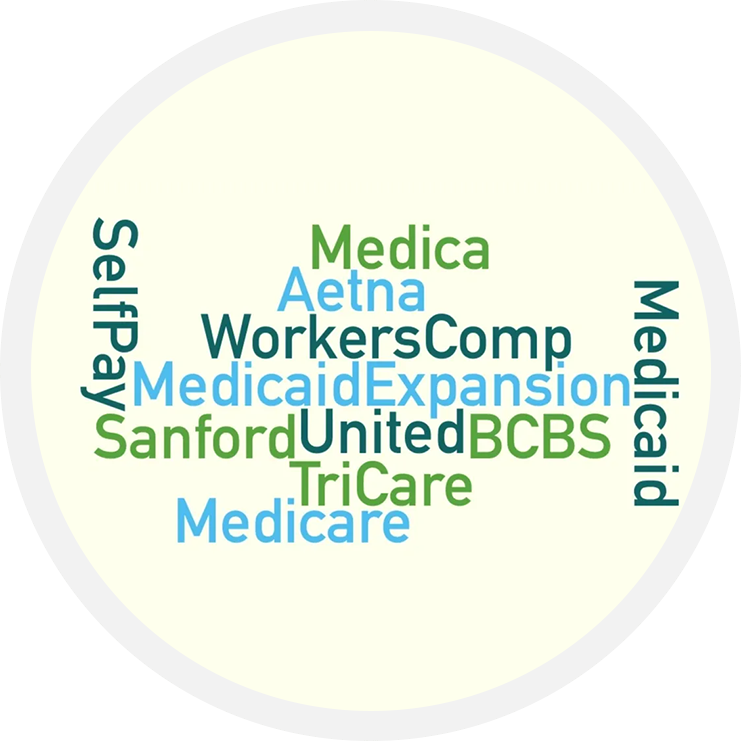 A word cloud of medical terms in the shape of a circle.